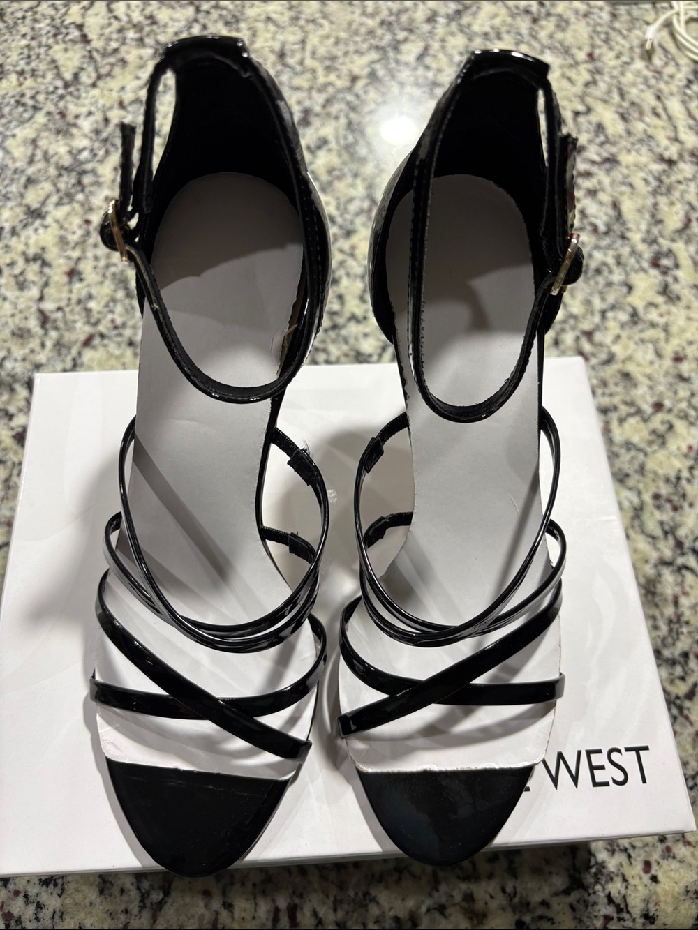 Nine West Idella8 Black Multi Strappy High Heel Sandal